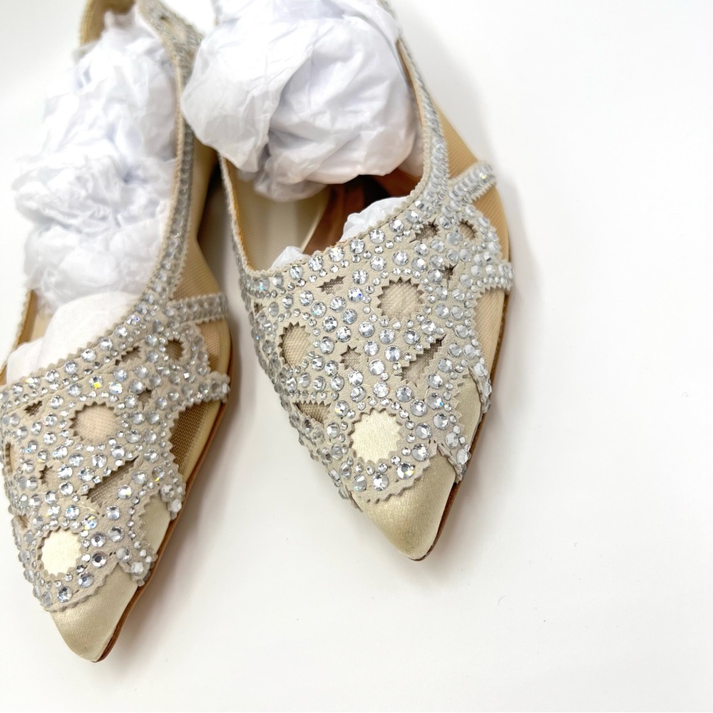 Badgley Mischka‎ BHLDN Size 8 Gigi Point Toe Jeweled Ivory Ballet Flats Shoes - Picture 7 of 13